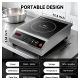 Induction Cooktop Commercial 1800W, Portable Countertop Burner with 8\" Fast Heating Coil, 11 Temp/Power Levels, 24H Timer Stainless Steel Electric Stove for for RV Home Kitchen TESTED  - Retail: $160