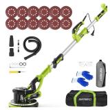 AMYBEST Drywall Sander, Powerful Electric Drywall Sander with Vacuum Dust Collection, 5 Speed 1000-2100 RPM, Popcorn Ceiling Remover, LED Light & 12 Sanding Discs, Extendable Handle (GREEN) - Retail: 