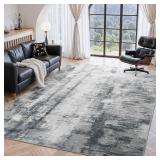 CRYPTOLITE Abstract Area Rug Washable Rug with Non-Slip Backing Low Pile Area Rugs for Living Room, Bedroom, Dining Room,9x12, Grey - Retail: $99