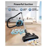 Canister Vacuums 45Kpa 1600W Canister Vacuum Cleaners for Home Double HEPA Filter 4.5Qt Bagless Vacuum Cleaner Lightweight Canister Vacuum Cleaner for Hard Floors Carpet Pet Upholstery Tiles Car Blue 