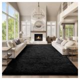 Ophanie Area Rugs 9x12 Living Room, Large Black Bedroom Carpet, Big Shag Indoor Thick Soft Nursery Rug, Fluffy Carpets for Boy and Girls Room Dorm Home Decor Aesthetic - Retail: $125