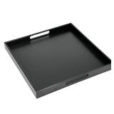 Bam & Boo 20\" x 20\" x 2\" Square Natural Bamboo Ottoman Tray with Handles, Black - Retail: $39