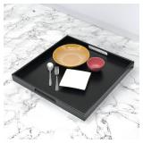 Bam & Boo 20\" x 20\" x 2\" Square Natural Bamboo Ottoman Tray with Handles, Black - Retail: $39