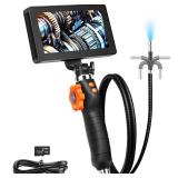 VEVOR Articulating Borescope Camera with Light, Two-Way Articulated Endoscope Inspection Camera with 6.4mm Tiny Lens, 5\" IPS 1080P HD Screen, 8X Zoom, 8 LED Light Snake Cameras for Auto, Plumbing - R