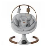 Baby Swings for Infants, Monamii Baby Swing, Bluetooth Infant Swing with Music Speaker, 5 Speeds and Remote Control, Indoor & Outdoor Use (Light Grey) - Retail: $150