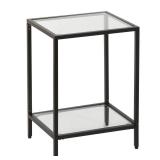 Gawicpy Modern 2-Tier Tempered Glass End Table - Stylish Black Metal Side Table for Small Spaces, Perfect for Living Room & Bedroom (Black, 1PCS) - Retail: $37