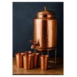 Pure Copper Hammered Water Dispenser Storage Water Tank with Tap and set of 4 Copper Glass | Water Pot | Cooper Water Storage Tank | 6.5 Ltr Capacity | 218 Oz - Retail: $89