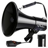 MyMealivos 50W Bluetooth Megaphone with Rechargeable Battery-Professional Bullhorn with Siren&240s Recording Supports USB/SD/3.5mm Aux-1600ft Range for Sports Police Emergency Outdoor Activities-Black