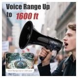 MyMealivos 50W Bluetooth Megaphone with Rechargeable Battery-Professional Bullhorn with Siren&240s Recording Supports USB/SD/3.5mm Aux-1600ft Range for Sports Police Emergency Outdoor Activities-Black