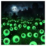Brizled Solar Halloween Lights, 2 Pack Total 12 LED Green Halloween Eyeball Lights, 2 Modes Outdoor Green Eyeball Light, Swaying Outside Scary Pathway Light Waterproof for Garden Yard Lawn Path Decor 