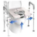 Raised Toilet Seat with Handles - Width & Height Adjustable Toilet Seat Risers for Seniors, Heavy Duty Handicap Toilet Riser, Fit Any Toilet, Up to 400lbs - Retail: $66