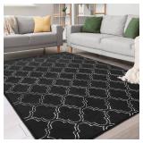 Chicrug Shag Geometric 7x10 Area Rug for Living Room, Large Modern Memory Foam Indoor Carpet, Fluffy Rug for Bedroom Bedside Room Decor for Family Girls Kids Nursery, Black/White - Retail: $80