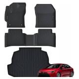 NIKALAIKA Floor Mats & Cargo Liner for 2020 2021 2022 2023 2024 2025 Toyota Corolla/Corolla Hybrid Sedan (Not for Hatchback) All Weather Protection TPE Rubber Full Set Automotive Accessories, Black - 