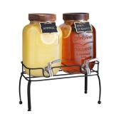 mustry Glass Drink Dispenser for Parties, 1 Gallon Beverage Dispenser with Stand and Spigot Solid Stainless Steel, Used as Lemonade Dispenser Sun Tea Jar Kombucha Jar, Set of 2 - Retail: $47
