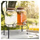 mustry Glass Drink Dispenser for Parties, 1 Gallon Beverage Dispenser with Stand and Spigot Solid Stainless Steel, Used as Lemonade Dispenser Sun Tea Jar Kombucha Jar, Set of 2 - Retail: $47