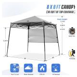 EAGLE PEAK 8x8 Pop Up Canopy Tent, Compact, Portable Slant Leg Instant Sun Shelter for Beach, Sports, & Camping, 8x8 Base 6x6 Top, Light Gray - Retail: $90