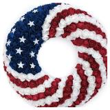 16 Inch Patriotic Roses Wreath, 4th of July Summer Soft Touch Foam Roses Wreath for The Front Door, Handcrafted Memorial Day Artificial Flowers for Indoor and Outdoor - Retail: $41