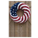 16 Inch Patriotic Roses Wreath, 4th of July Summer Soft Touch Foam Roses Wreath for The Front Door, Handcrafted Memorial Day Artificial Flowers for Indoor and Outdoor - Retail: $41
