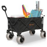 LoadBuddy Beach Wagon with 9\" Balloon Wheels & Fishing Rod Holders â Foldable Cart for Sand with Inflatable Tires, Bonus Pump & Spare â Heavy Duty Utility Wagon - Black/Black - Retail: $140