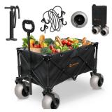 LoadBuddy Beach Wagon with 9\" Balloon Wheels & Fishing Rod Holders â Foldable Cart for Sand with Inflatable Tires, Bonus Pump & Spare â Heavy Duty Utility Wagon - Black/Black - Retail: $140