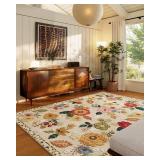 8x10 Area Rugs for Living Room: Washable Rug Stain Resistant Distressed Vintage Floral Rug Non Slip Low Pile Faux Wool Soft Large Area Rugs for Bedroom Bedside Farmhouse Dining Room Kids Nursery - Ret