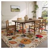 8x10 Area Rugs for Living Room: Washable Rug Stain Resistant Distressed Vintage Floral Rug Non Slip Low Pile Faux Wool Soft Large Area Rugs for Bedroom Bedside Farmhouse Dining Room Kids Nursery - Ret