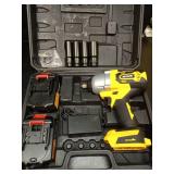 NCOEN 600N.m 1/2 Impact Gun 2x 4.0 Batteries Cordless Wrench 1/2 Max Torque 450ft/lbs, with 4 Sockets and Portable Carrying Case Blue Impact Driver - Retail: $73