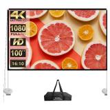 Outdoor Projector Screen with Stand 100 Inch: Portable Projection Screen 16:10 4K HD Outdoor Movie Screen with Carry Bag for Home Backyard Theater - Retail: $47