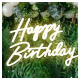 Happy Birthday Sign Large Size 22.5x14inch 5V Happy Birthday Neon Sign for Backdrop with Dimmer Switch 10 Adjustable Brightness Reusable Happy Birthday Light up Sign for Birthday Party (Warm White) - 