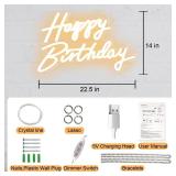 Happy Birthday Sign Large Size 22.5x14inch 5V Happy Birthday Neon Sign for Backdrop with Dimmer Switch 10 Adjustable Brightness Reusable Happy Birthday Light up Sign for Birthday Party (Warm White) - 