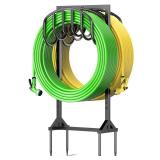 Garden Water Hose Holder Holds 2 * 150Ft Hoses, Heavy-Duty Metal Freestanding Hose Holder with 4 Spikes, Rustproof Garden Hose Reels Hose Hanger Storage for Outside, Yard, Lawn, Farm, Black - Retail: 