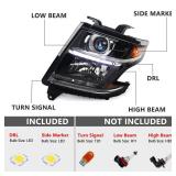 FIONE Headlight Compatible with Chevy Tahoe/Suburban 2015-2020 DRL Halogen Headlamp NOT HID Black Housing Left Driver Side LH W/O Bulbs - Retail: $152
