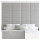 IFNOW Wall Mounted Upholstered Headboard Queen, 3D Peel and Stick Soundproof Panels, Reusable and Removable Padded Leather Bed Headboard, 9 Panels 9.84\" x 23.62\", Light Grey - Retail: $90