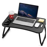 ZEAPTAC Laptop Bed Desk, Foldable Lap Desk, Portable Lap Table, Laptop Stand with Cup Holder & Tablet Slot & Lifting Handle for Working Writing Drawing & Eating - Black - Retail: $35