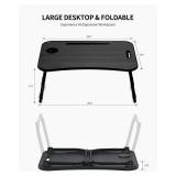 ZEAPTAC Laptop Bed Desk, Foldable Lap Desk, Portable Lap Table, Laptop Stand with Cup Holder & Tablet Slot & Lifting Handle for Working Writing Drawing & Eating - Black - Retail: $35