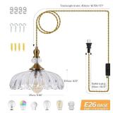 DHDSOUR Plug in Hanging lampï¼Glass Hanging lamp, Modern Retro Golden Ceiling Light, Living Room, Farmhouse Corridor, Bedroom, Dining Room, Kitchen Island, with 14.7 feet Rope on/Off Function - Re