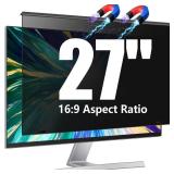 JEEETINTX Magnetic Computer Privacy Screen Filter 27 inch for 16:9 Widescreen Monitor Desktop PC, 27in Hanging Removable Anti Blue Light Glare Eye Protection Shield, Anti Spy Screen Protector Panel - 