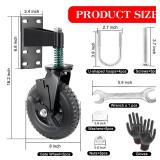 2Pcs 8 Inch Fence Gate Wheels with Brake 2 Install Heavy Duty Gate Wheels for Metal Wooden Gate Sliding Hardware 600lb Capacity 360Â° Rotation Spring-Loaded Farm Garden Caster Screwdriver Gloves Bla