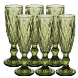 YTCYKJ Glass Green Champagne Flutes,Vintage Wine Glasses,Green Wine Glasses,Colored Glassware Set,Water Goblets for New Year Christmas,Party, Wedding, & Daily Use,5 oz, Set of 6 - Retail: $34