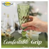 YTCYKJ Glass Green Champagne Flutes,Vintage Wine Glasses,Green Wine Glasses,Colored Glassware Set,Water Goblets for New Year Christmas,Party, Wedding, & Daily Use,5 oz, Set of 6 - Retail: $34