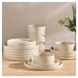 TheTerra Ceramic Dinnerware Sets for 6, 18 Pieces Handmade Reactive Glaze Plates and Bowls Set, Scratch Resistant Dish Set, Oven & Microwave & Dishwasher Safe, Ice Cream - Retail: $95