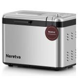 Neretva Bread Maker, 3.3LB Larger Bread Machine 15-in-1 Stainless Steel & Nonstick Ceramic Pan & Auto Nut Dispenser Breadmaker Machines Full Touch Panel with Gluten Free White Wheat Rye French Pizza -