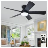 Depuley Modern Ceiling Fan with Light: 42-Inch Black Small Fans for Bedroom Indoor Outdoor - Dimmable Low Profile Ceiling Fans with Remote Control Flush Mount 5 Reversible Black Blades 6 Speeds Timer 