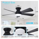 Depuley Modern Ceiling Fan with Light: 42-Inch Black Small Fans for Bedroom Indoor Outdoor - Dimmable Low Profile Ceiling Fans with Remote Control Flush Mount 5 Reversible Black Blades 6 Speeds Timer 