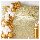 COKAOBE Light Gold Shimmer Wall Backdrop, 36 Pcs Square Sequin Shimmer Backdrop Panel, Photo Backdrops for Birthday, Anniversary, Wedding, Graduation & Bachelorette Party Decoration - Retail: $90