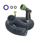 Hozcart Coil Hose,3/8\" EVA Coil Garden Hose 75 FT,Curly Water Hose Lightweight with Brass Connectors,Recoil Garden Hose Includes 8-Pattern Spray Nozzle for Boat, Yard, Patio, Green - Retail: $43