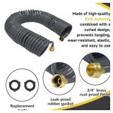 Hozcart Coil Hose,3/8\" EVA Coil Garden Hose 75 FT,Curly Water Hose Lightweight with Brass Connectors,Recoil Garden Hose Includes 8-Pattern Spray Nozzle for Boat, Yard, Patio, Green - Retail: $43
