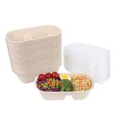 JAYEEY 32 oz Disposable bowls with lids, 2 compartments Sugarcane Fiber Food Container, Food Storage, 50 Pack - Retail: $30