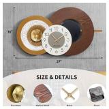 Anmotpe Large Mid Century Wall Clock for Living Room Modern Big Wall Clocks Wood with Metal Battery Operated Wall Clocks Light Luxury Time Clocks Suitable for Home,Bed Room,Kitchen,Office 27X16inch - 