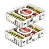 2Pack Divided Veggie Tray with Lid and Handle 4 Compartment Serving Tray with Dividers Portable Travel Snack Storage Containers Stackable Snackle Box Charcuterie Container for Fruit,Vegetable,Salad - 